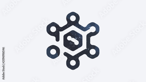 Photos Hexagonal molecular node icon with dark grainy texture.