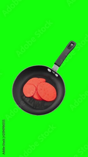 grill pan animated on green screen background, vertical video