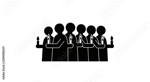 Canvastavla Black silhouette icon of a group of people holding candles during a vigil
