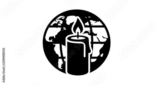 Konstfotografi Black and white icon featuring a burning candle centered over a globe