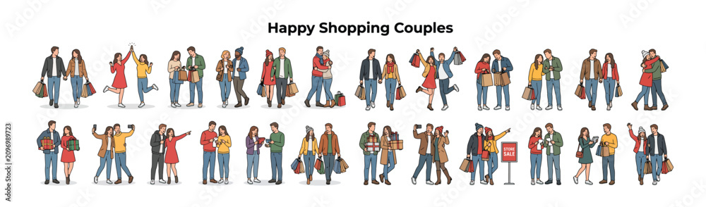 Obraz premium Black Friday Happy Shopping Couples – Retail Sale Illustration Collection