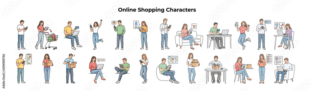 Fototapeta premium Black Friday Online Shopping Characters – E Commerce Sale Illustration Set