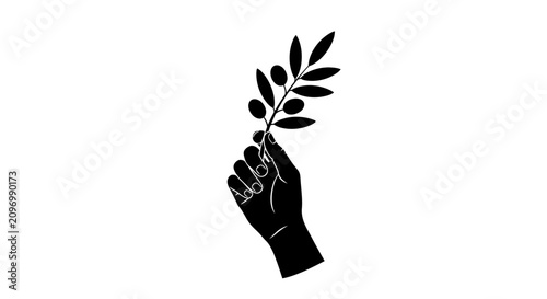 Foto Black silhouette of a human hand holding an olive branch representing peace