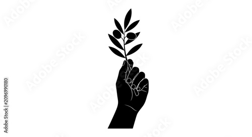 Quadro su tela Silhouette of a hand holding an olive branch representing peace and hope