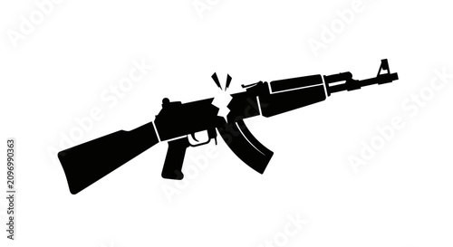 Canvastavla Black silhouette of a broken AK47 assault rifle isolated on white background