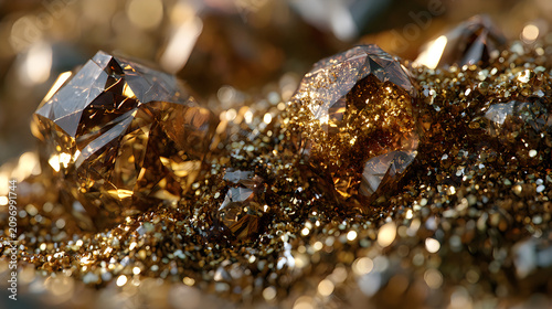Macro shot of brown gemstone crystal mineral formation with precious stone brown gem texture