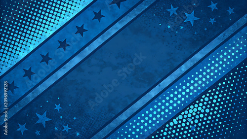 Abstract blue background with diagonal stars and halftone dots