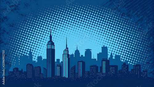 Abstract comic book style urban city skyline design with building