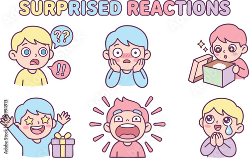 Surprised Reaction Emojis Cute Shocked Cartoon Expressions