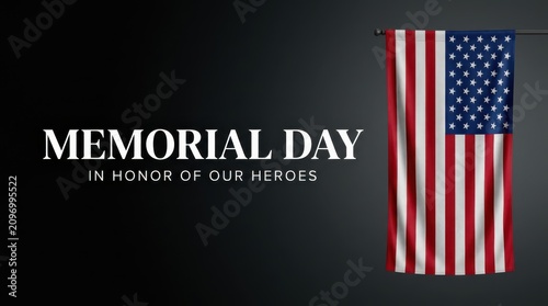Memorial day banner with american flag on a dark background