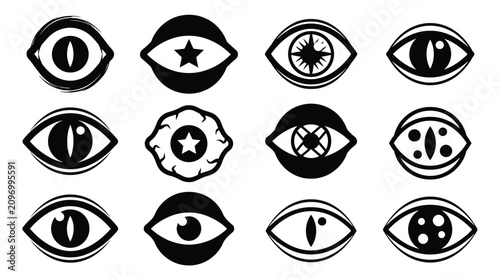 Canvastavla Set of abstract eye icons, mystical and occult symbols, vector illustration of v