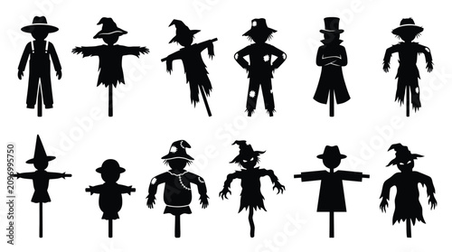 Bild auf Leinwand Set of scarecrow silhouettes