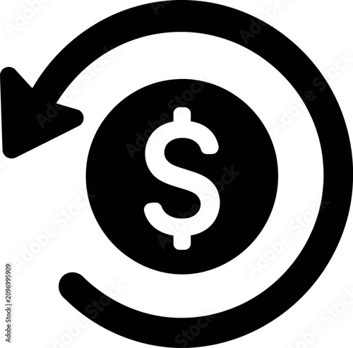 Money refund icon with payment reversal and transaction return