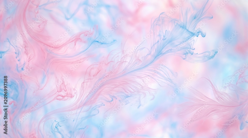 Fototapeta premium Abstract background with soft pink and blue liquid ink swirls mixing in clear water texture