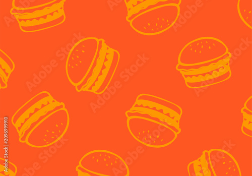 Burger Seamless Pattern. Hand Drawn Fast Food Illustration. Cheeseburger Repeating Background. Minimal Doodle Vector Texture Hamburger pattern