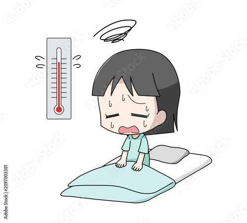 暑さで眠れない女の子のイラスト