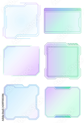 Set of pastel Y2K retro cyberpunk UI frames and futuristic HUD overlays