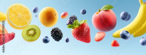 floating fruit collection over clean sky background