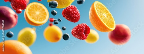 floating fruit collection over clean sky background