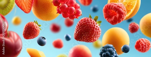 floating fruit collection over clean sky background