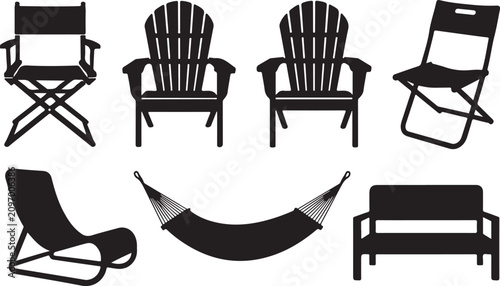 Foto Outdoor Furniture Silhouettes Adirondack Chairs Hammock And Bench