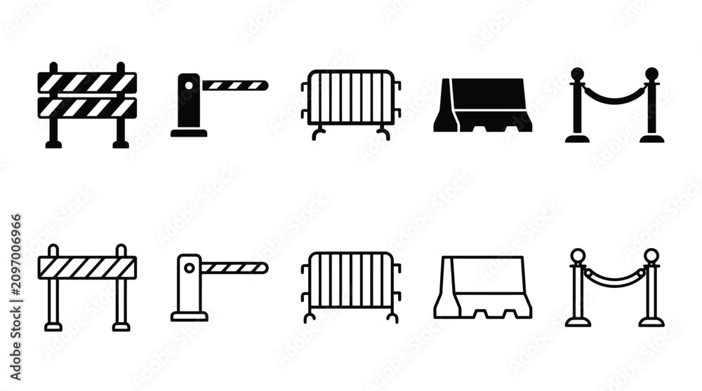 Obraz premium Barrier and Barricade Vector Icons Set – Minimalist Construction and Safety Illustrations
