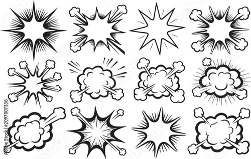 Tablou pe pânză Explosion Burst Silhouettes Black Vector Graphic Set