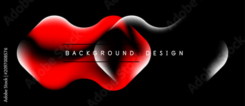 Abstract fluid shapes, red and white, over black background. Modern design el...