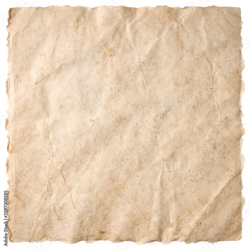 Vintage aged parchment paper texture background. Antique crumpled beige paper with subtle creases and stains for design projects.