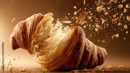 Fresh croissant breaking apart