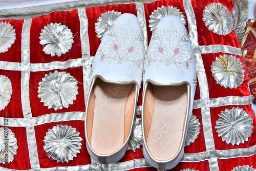 Indian groom's wedding shoes close up