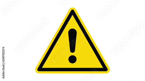 A bold yellow triangle warning sign with a thick black border and exclamation mark