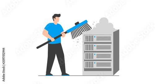 Digital Data Cleaning and Server Maintenance Concept Vector Illustration