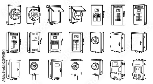 Foto Industrial electrical utility cabinets and smart metering boxes for power manage