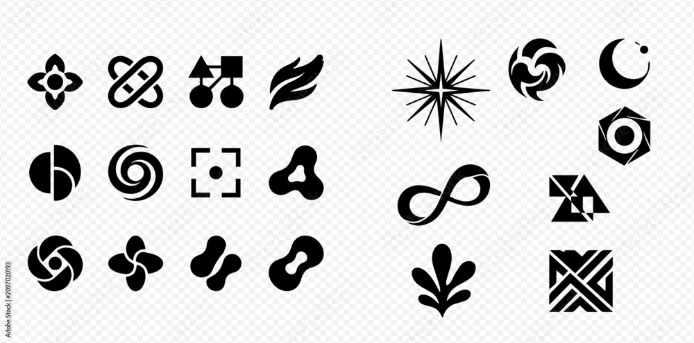 Fototapeta premium Collection of abstract geometric and organic vector icons and logos for design elements.