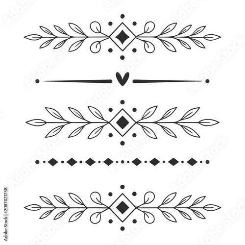Collection of ornamental dividers and borders with floral and geometric elements for decorative design and page separation.