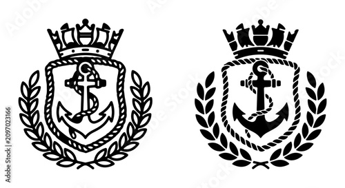Nautical Anchor Emblem, Maritime Crest, Marine Heraldry, Naval Symbol, Vintage Badge Vector Set