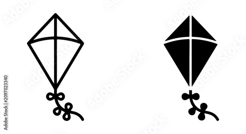 Simple Kite Icons, Outline and Silhouette, Vector Graphics for Playful Designs