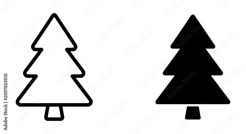 Obraz premium Simple Christmas Tree Icons, Outline and Solid Fill Vector Graphics, Festive Holiday Symbols