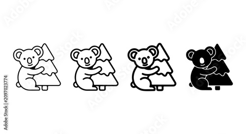 Photography Cute Koala Hugging Tree Icons, Wildlife Animal Vector Set, Australian Nature Ill