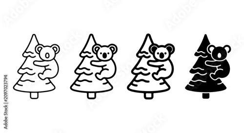 Photography Cute Koala Hugging Tree Icons, Simple Animal Vector Graphics, Black and White Fo
