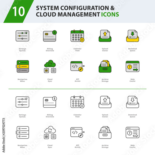 System Configuration & Cloud Management Outline Icons