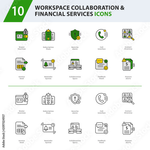 Workspace Collaboration & Financial Services Outline Icons
