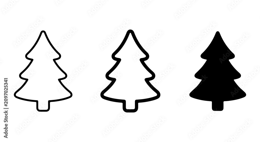 Obraz premium Simple Christmas Tree Icons, Outline and Solid Fill Vector Graphics, Winter Holiday Symbols