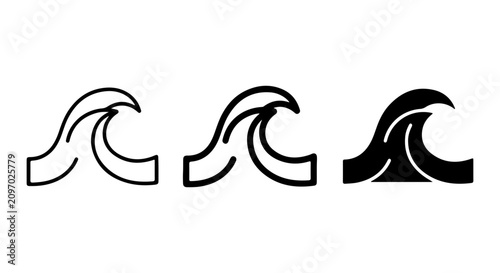 Schilderij op canvas Stylized Ocean Wave Icons, Minimalist Sea Swell Symbols, Simple Water Crest Vect