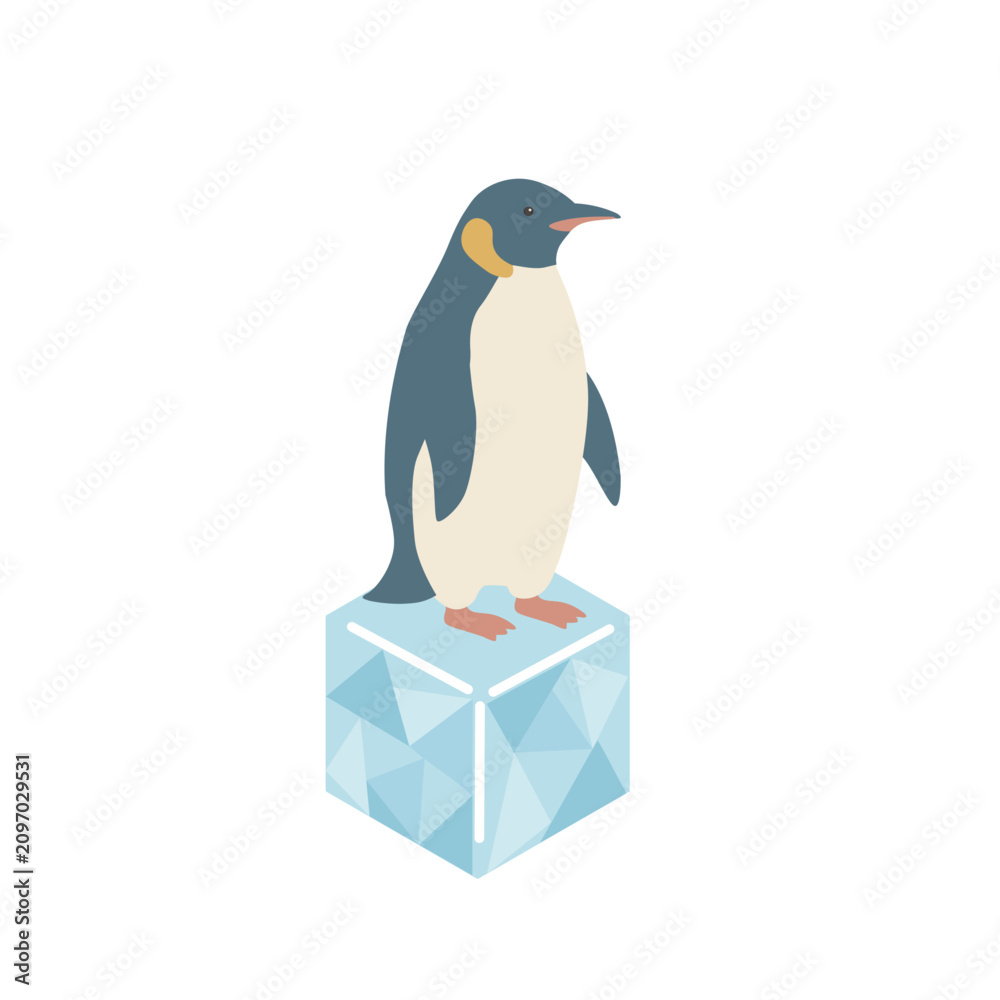 Fototapeta premium 氷の上に乗るペンギンのイラスト シンプル かわいい 