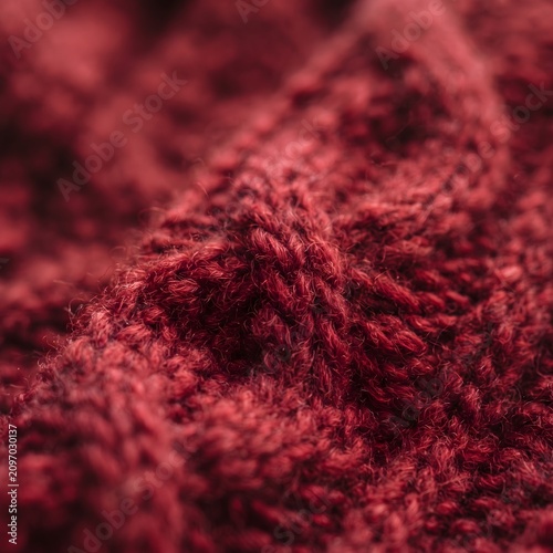 Close-up of deep red velvet fabric texture. Luxurious soft material background for design and fashion projects.