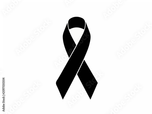Black Mourning Ribbon Vector Icon Isolated on White Background for Funeral Remembrance and Grief Symbol