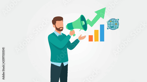 Marketing Promotion Concept with Megaphone and Growing Business Graph