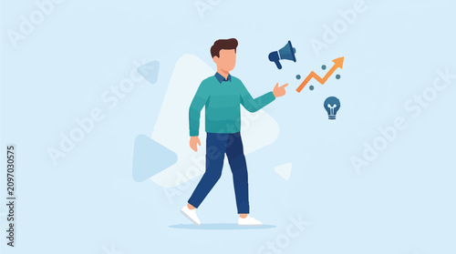 Businessman pointing at marketing strategy, growth, and ideas concept